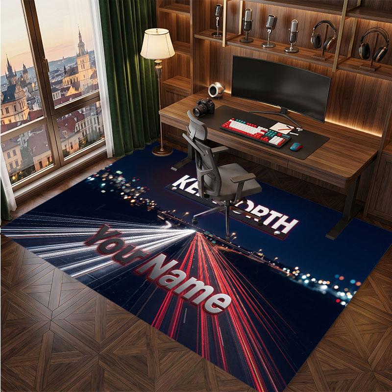Kenworth Personalized Crystal Velvet Carpet, Customized Name Text Soft Anti‑Slip Rug for Living Room Bedroom