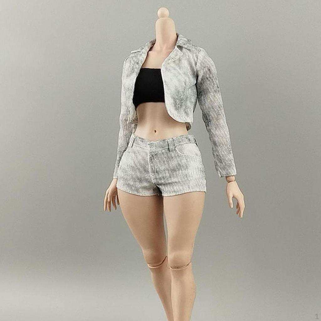 Set aus Kurzjacke, Shorts und Tube-Top im Maßstab 1/6, Puppenmodell-Kleidung, modisch, lässig, zum Anziehen