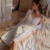Women's Silky Satin Deep V Push Up Padded High Slit Sleep Dress with Robe Lounge Set