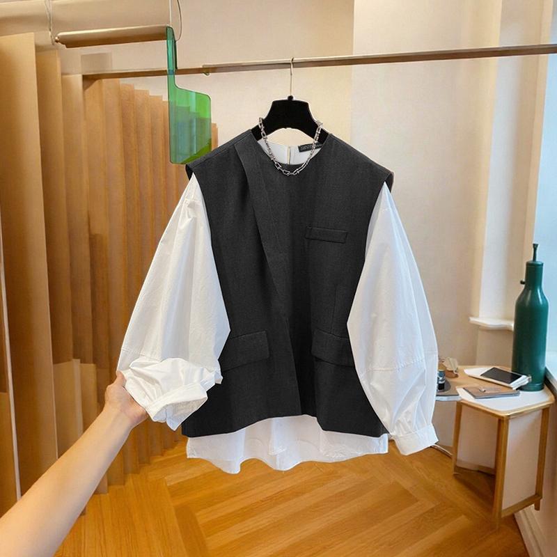 

ZANZEA Женская повседневная блузка с круглым вырезом и длинным рукавом в стиле пэчворк XL