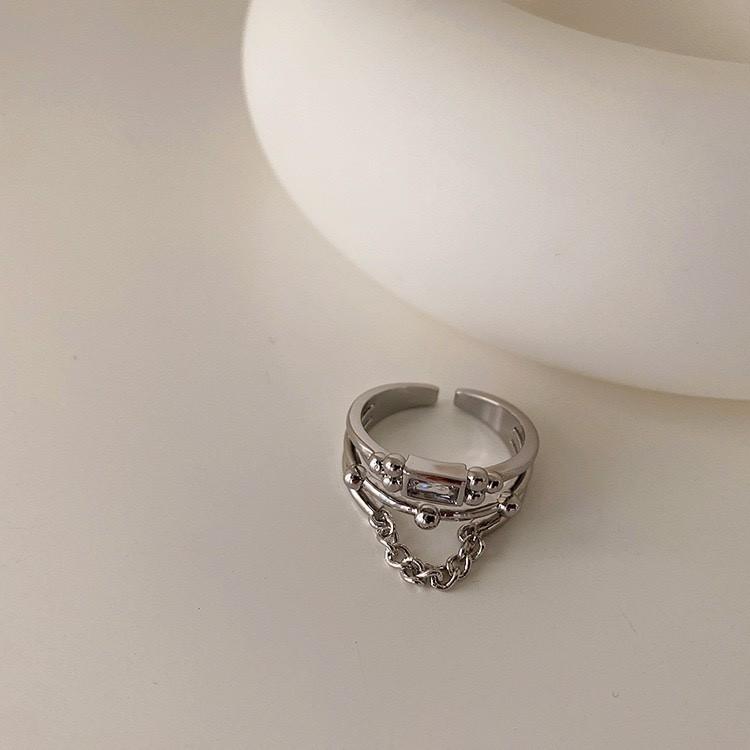 Niche Design Zircon Chain Love Couple Trendy Cool Woman Cold Wind Opening Ring Index Finger Ring