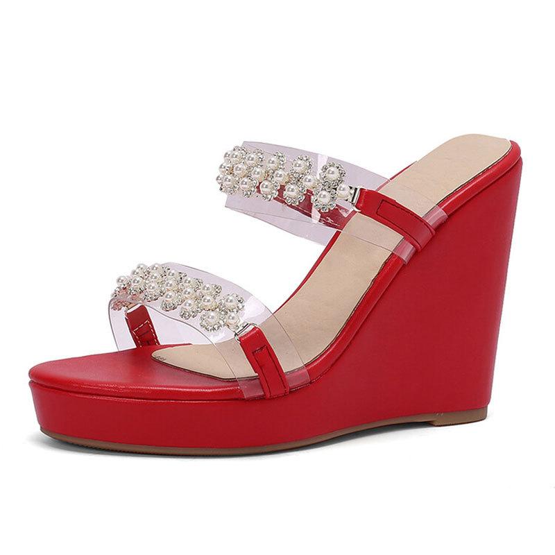 2025 New Summer Fashion Wedge Sandals Transparent 11cm High Heels Women Slippers Outside Sexy Slides sandalias de mujer WSH5048