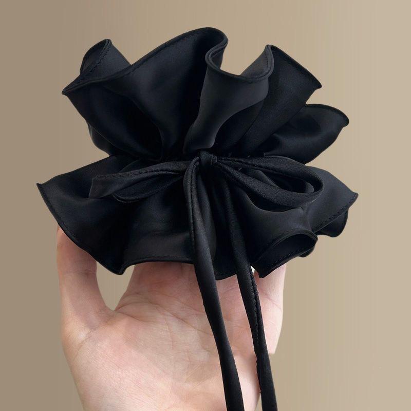 Elegant Double Layer Ruffled Bow Ribbon Scrunchie, Luxury Fashion Hair Tie for Women