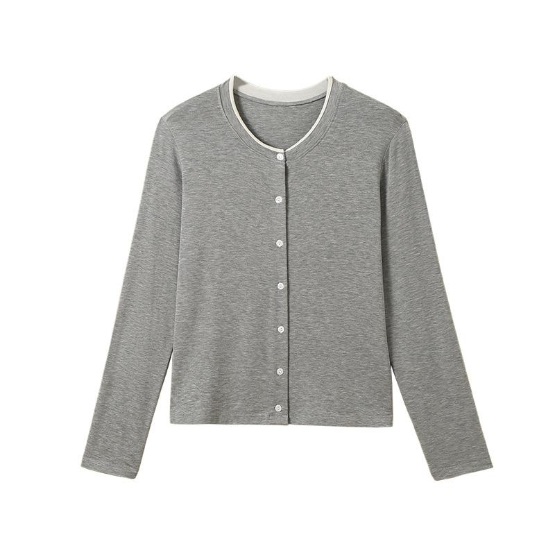 

Весенне-летняя базовая рубашка на пуговицах, женский новый универсальный кардиган, приталенный вязаный свитер с длинными рукавами L серый