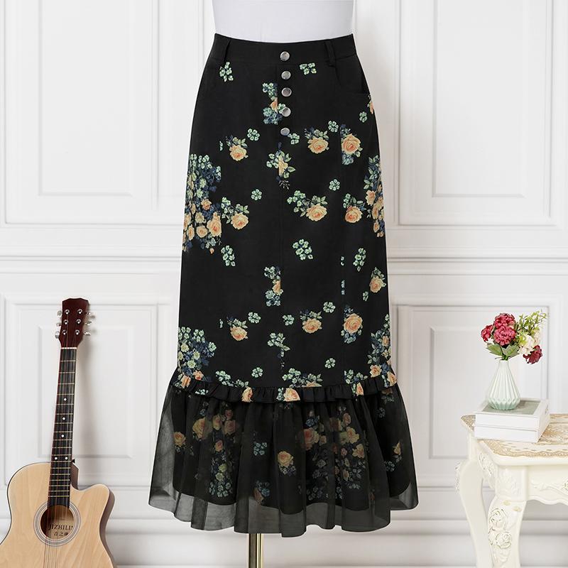ZANZEA Womens Casual Floral Print Mesh Splice Hem Summer Midi Skirts