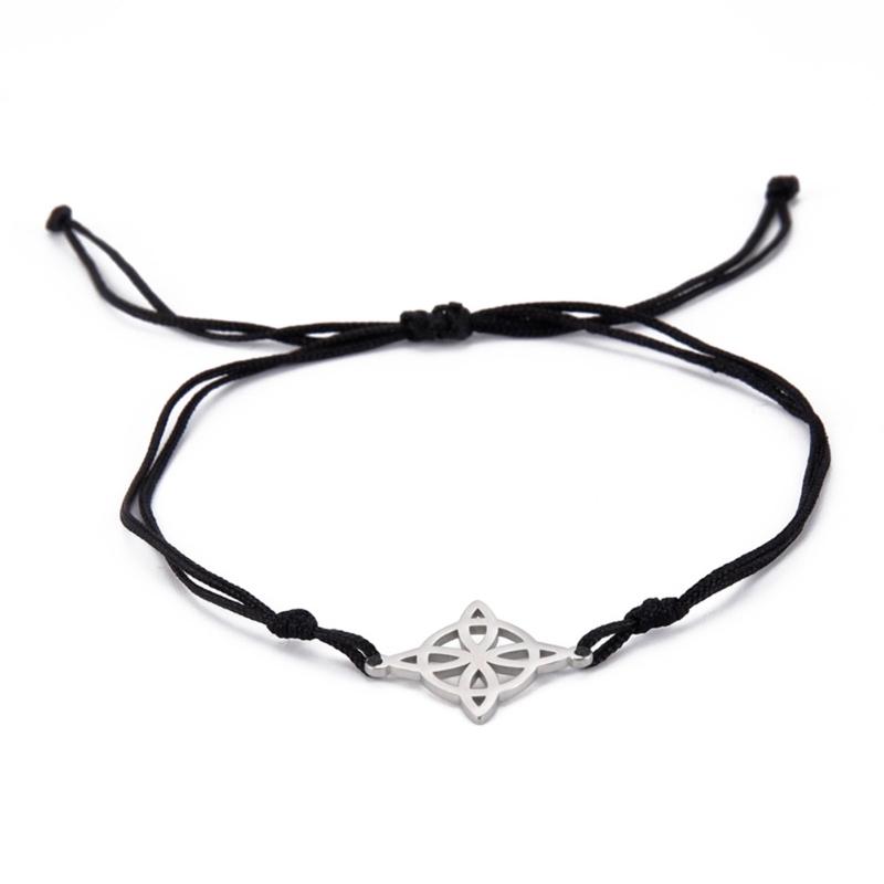 Pulsera de cordón rojo con dije de nudo de bruja, pulsera de amuleto de nudo de bruja de acero de titanio para mujeres y hombres, regalo de joyería de bruja Vintage