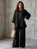 European & American Style Women's Cotton Linen Blend Shirt and Wide Leg Pants Set
