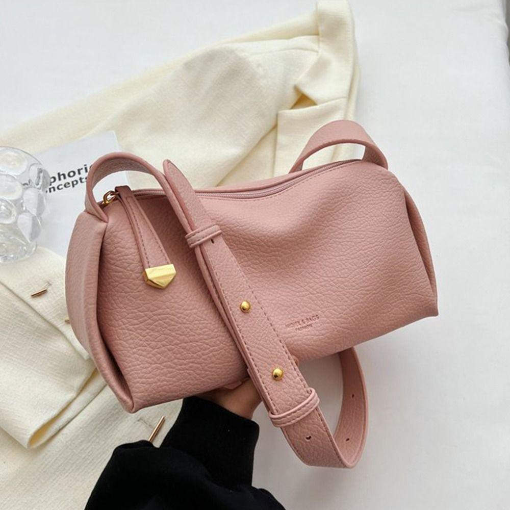 Solid Color PU Dumpling Bag Pillow Bag Shoulder Bag Ins Lichee Pattern Crossbody Bag Girls/Female