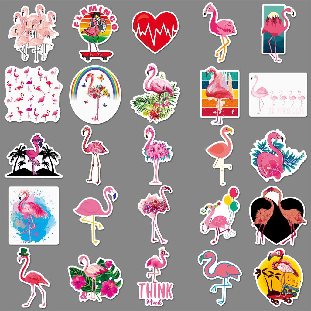 50 Flamingo Animal Graffiti Stickers for Kids - DIY Water Bottle, Skateboard, Luggage & Stationery Decor