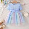 Mädchen Sommer Kurzarm Kleid Farbverlauf Tüll Schleife Prinzessin Partykleid Für Kinder
