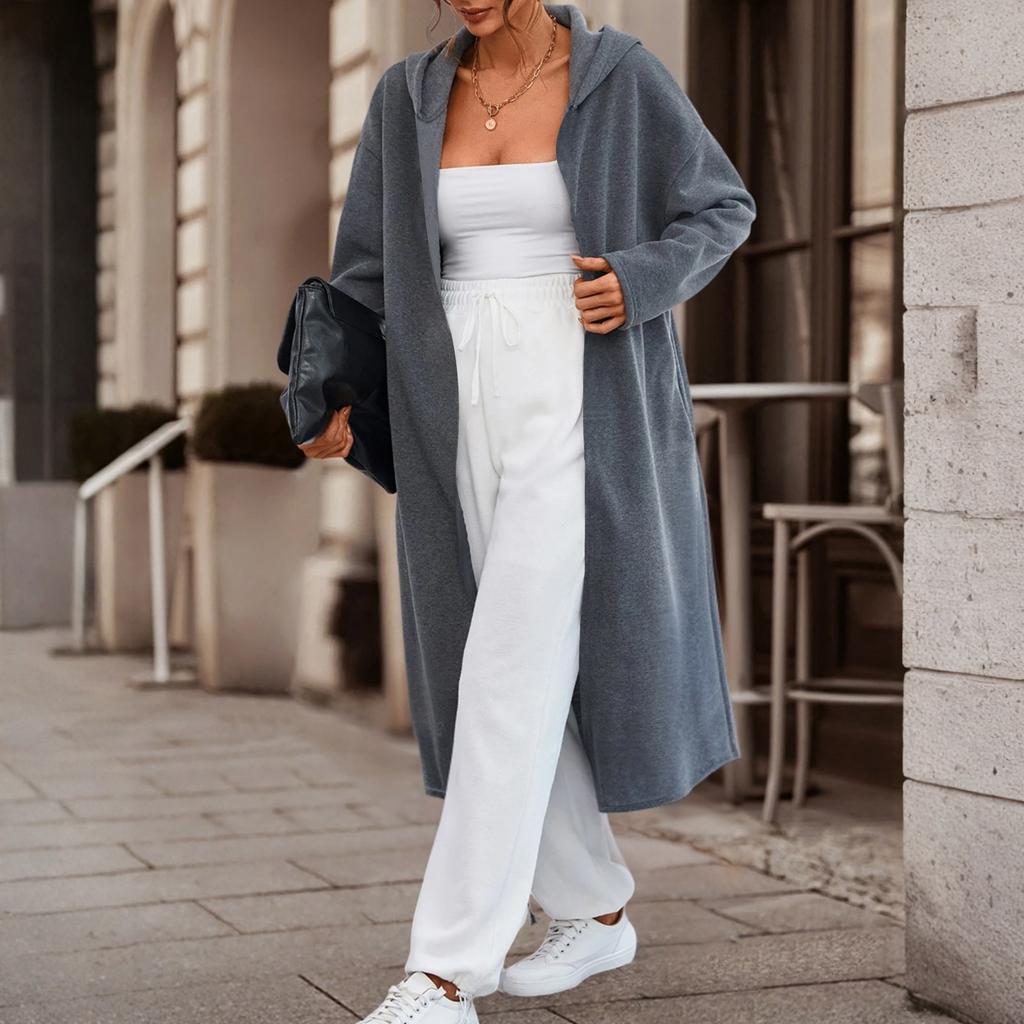 Women's Fashionable Casual Long Cardigan With Long Sleeves In Solid Color