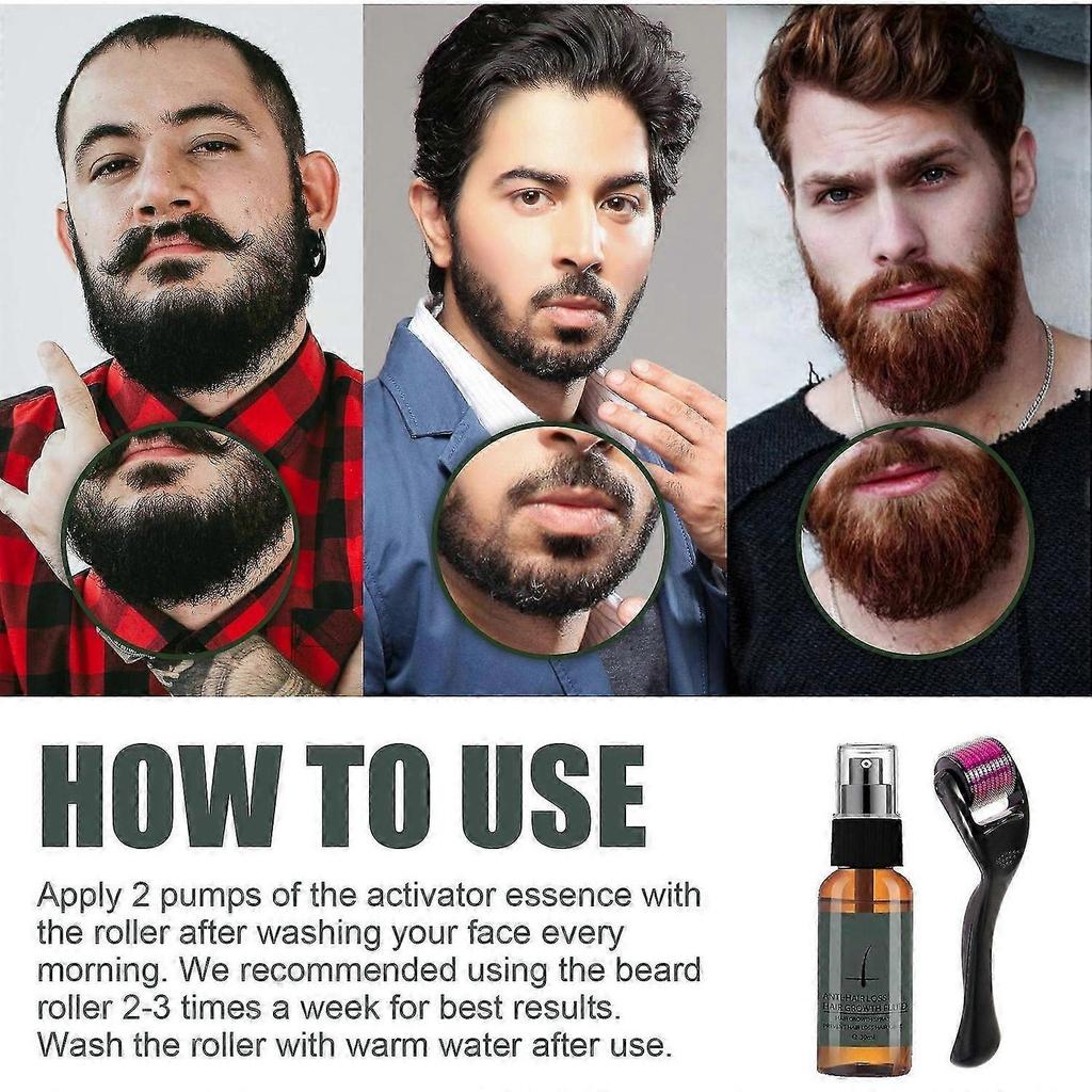 2pcs Natural Men Beard Growth Roller Kit Men's Beard Growth Oil Nourishing Enhancer ,Moustache Growth Enhancer 30ML
