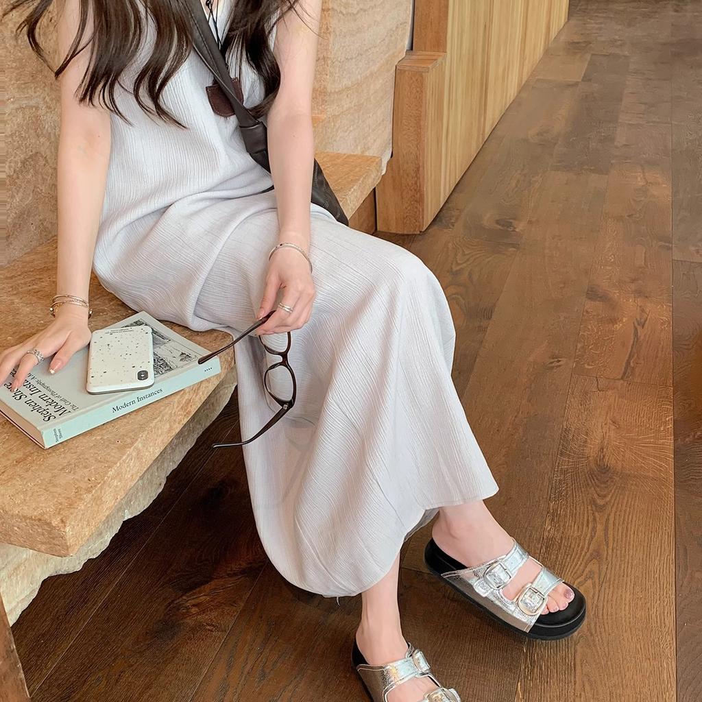 Sheepskin Version~ Grape Mother Has the Same Height Increased by 3.5cm~ Lazy Round Head Double Buckle with Beach Wear Birkencool Slippers