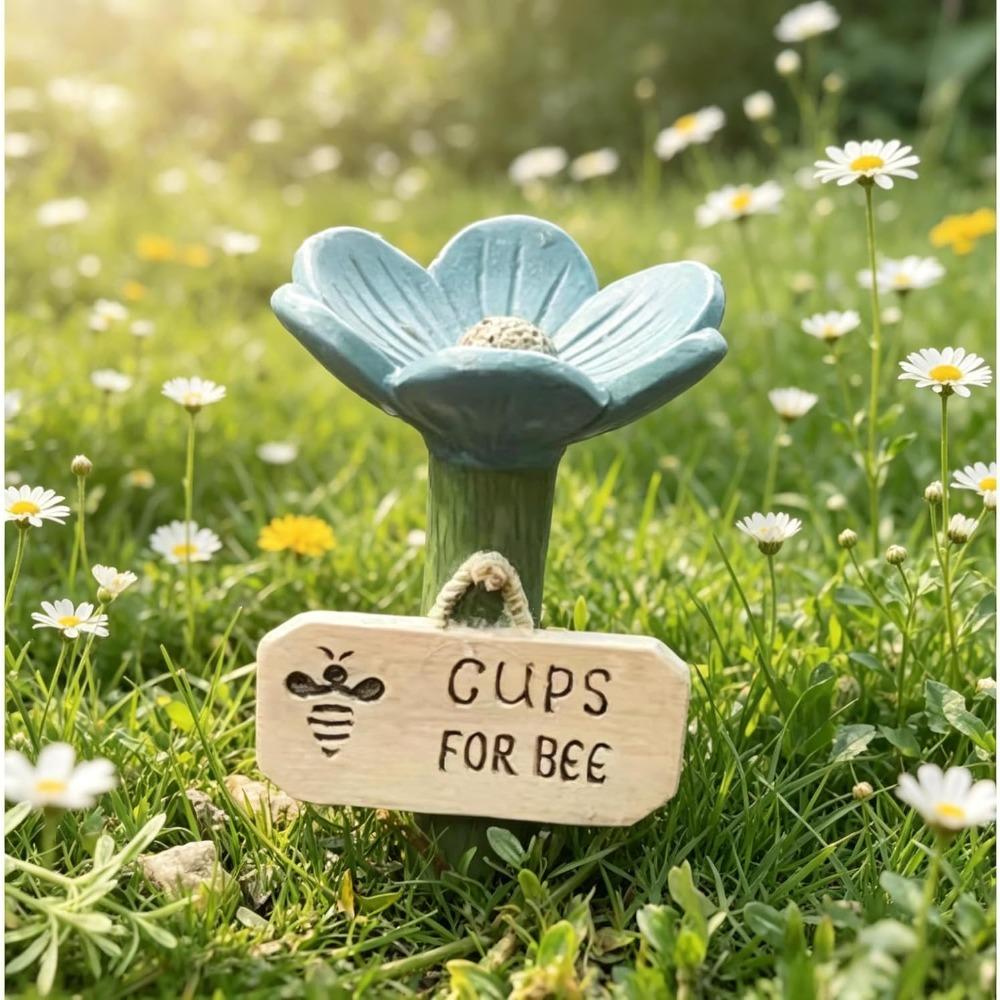 Ceramic Bee Watering Station for Garden, Flower-Shaped Bee Cups with Textured Center, Outdoor Pollinator Water Bowl