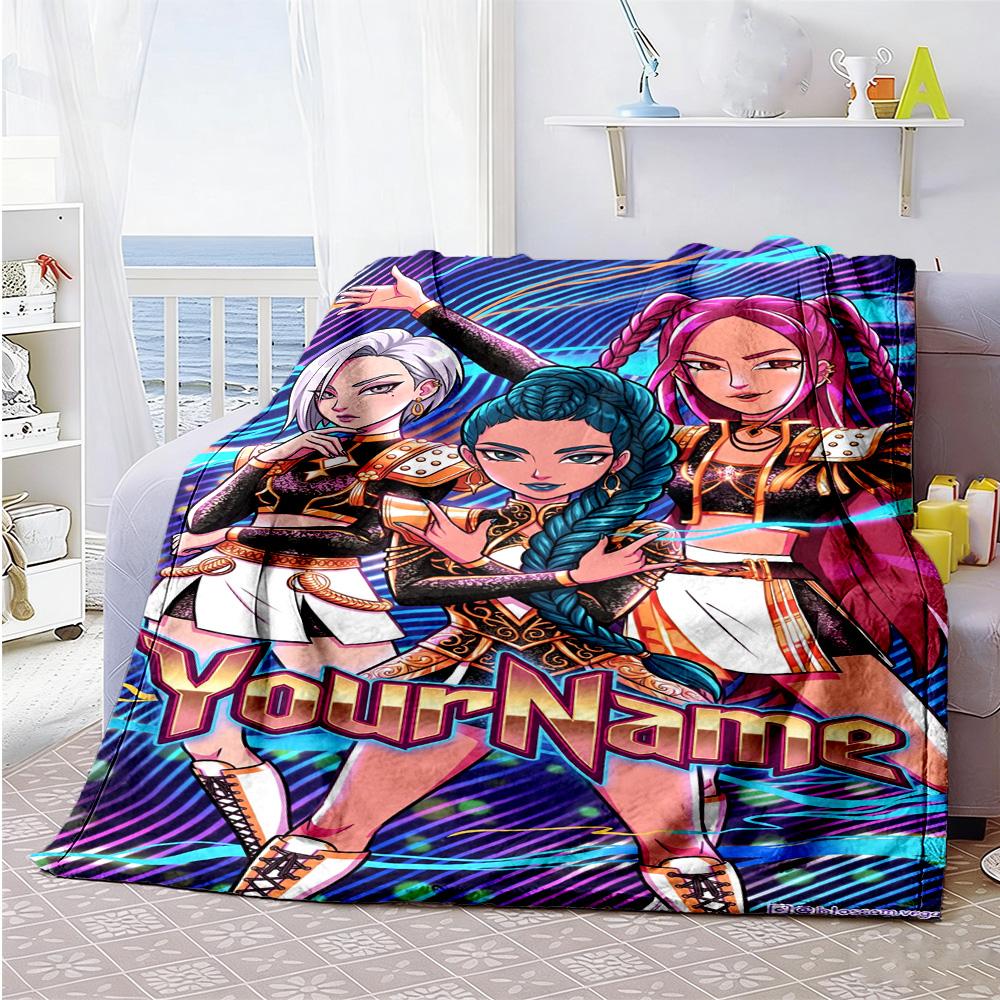 Demon Hunter Girls 3 Customize Your Name Blanket Throw Personalized Blanket Comfortable Versatile for Office Chair Bedding Nap Ideal for All Seasons