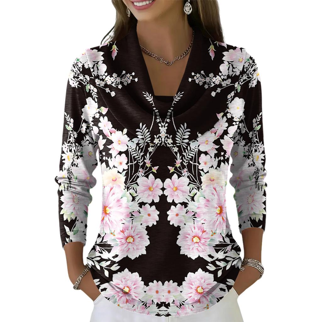 Pulover Top Dama Casual și la Modă cu Gât Rotund și Mânecă Lungă Imprimat