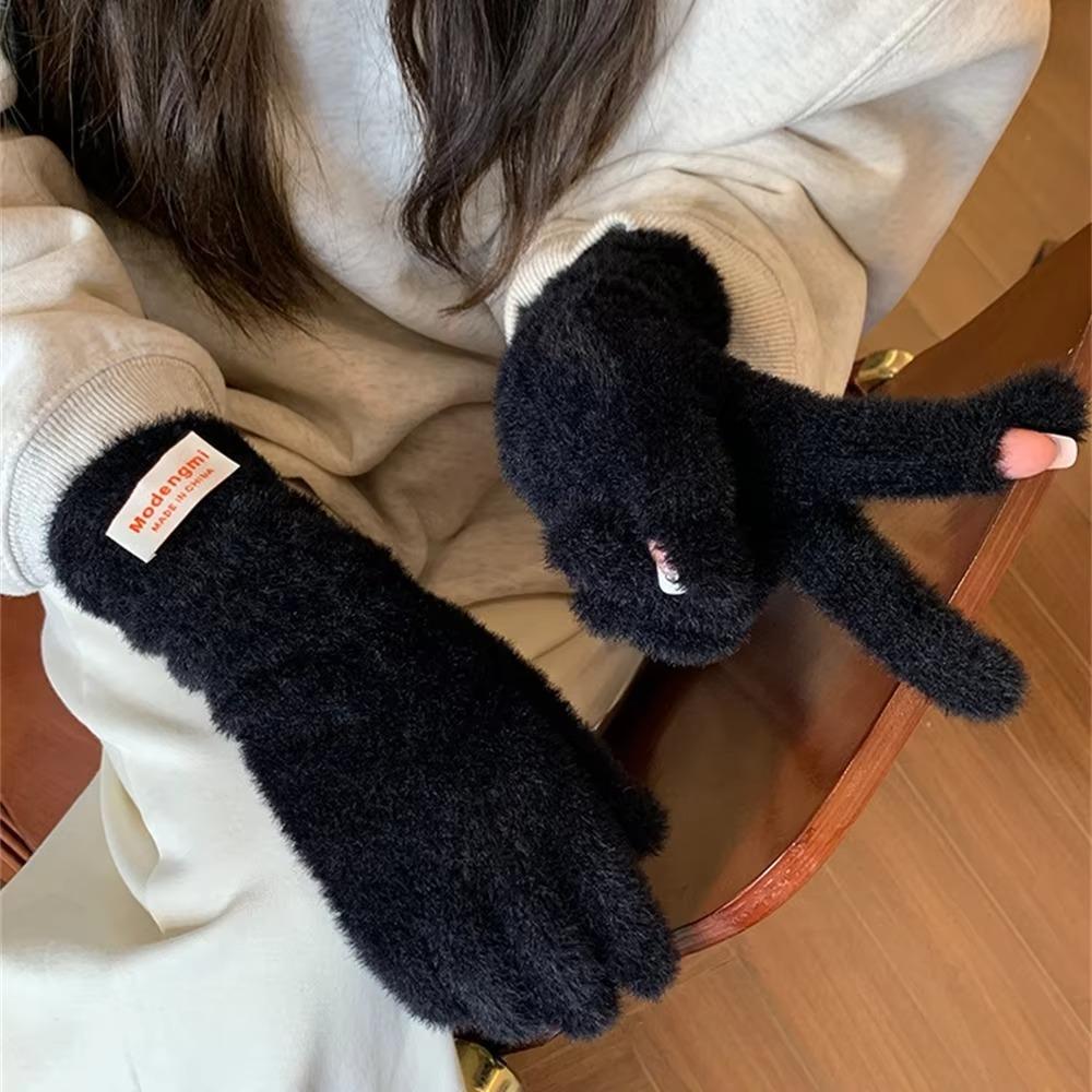 Soft Cashmere Winter Knitted Gloves Korean Style Full Finger Mittens Durable Warm Gloves  Women