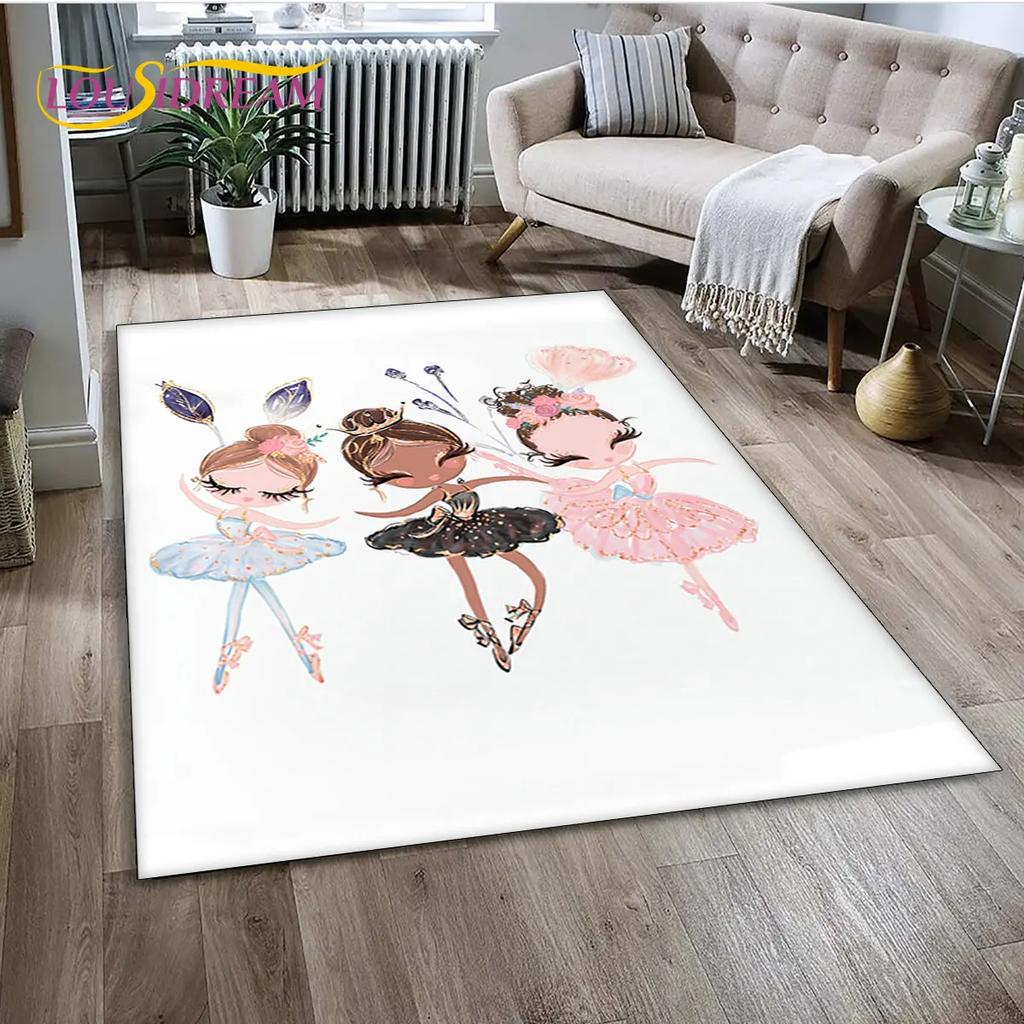 3D Cute Ballet Girl Ballerina Unicorn Cartoon Area Rug,Carpet for Home Living Room Bedroom Sofa Doormat Decor,Non-slip Floor Mat