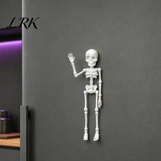 Spooky Fridge Magnet 3D Printed Skeleton Refrigerator Magnet, Poseable Figurine with Movable Joint Joints, Halloween Gothic Decoration