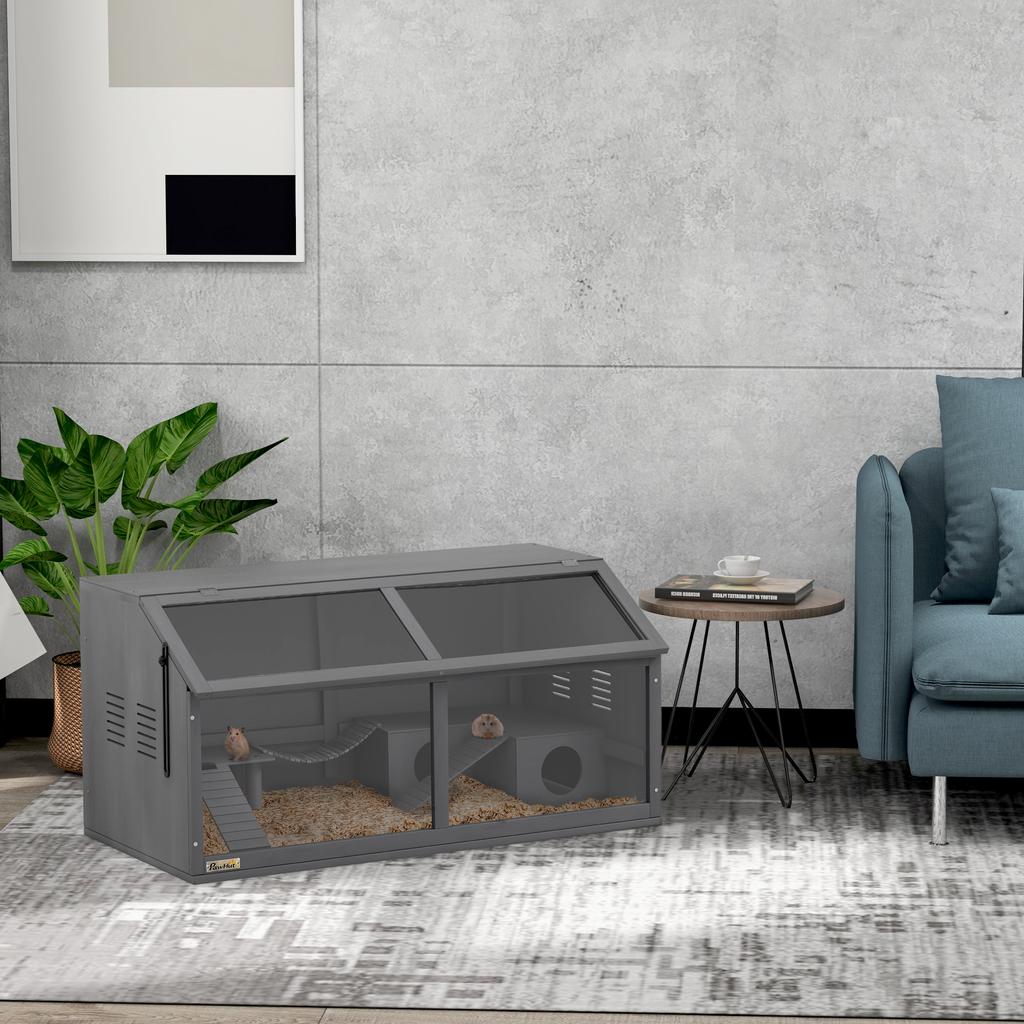Small Animal Cage/rodent Cage with Accessories, Fir Wood, 100 Cm X 52 Cm X 50 Cm, Grey