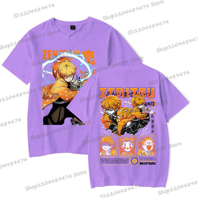 New Demon Slayer Zenitsu Agatsuma T Shirt Men Fashion Manga T-shirts Cool Two-sided Graphics Unisex Tops Anime Homme Camiseta