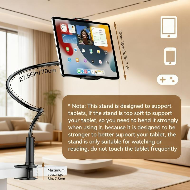 

1pc Adjustable Multi-Device Stand, 360° Rotatable with Flexible Clamp & Charging Port - for Phone Tablet, Home Office Bedroom чёрный
