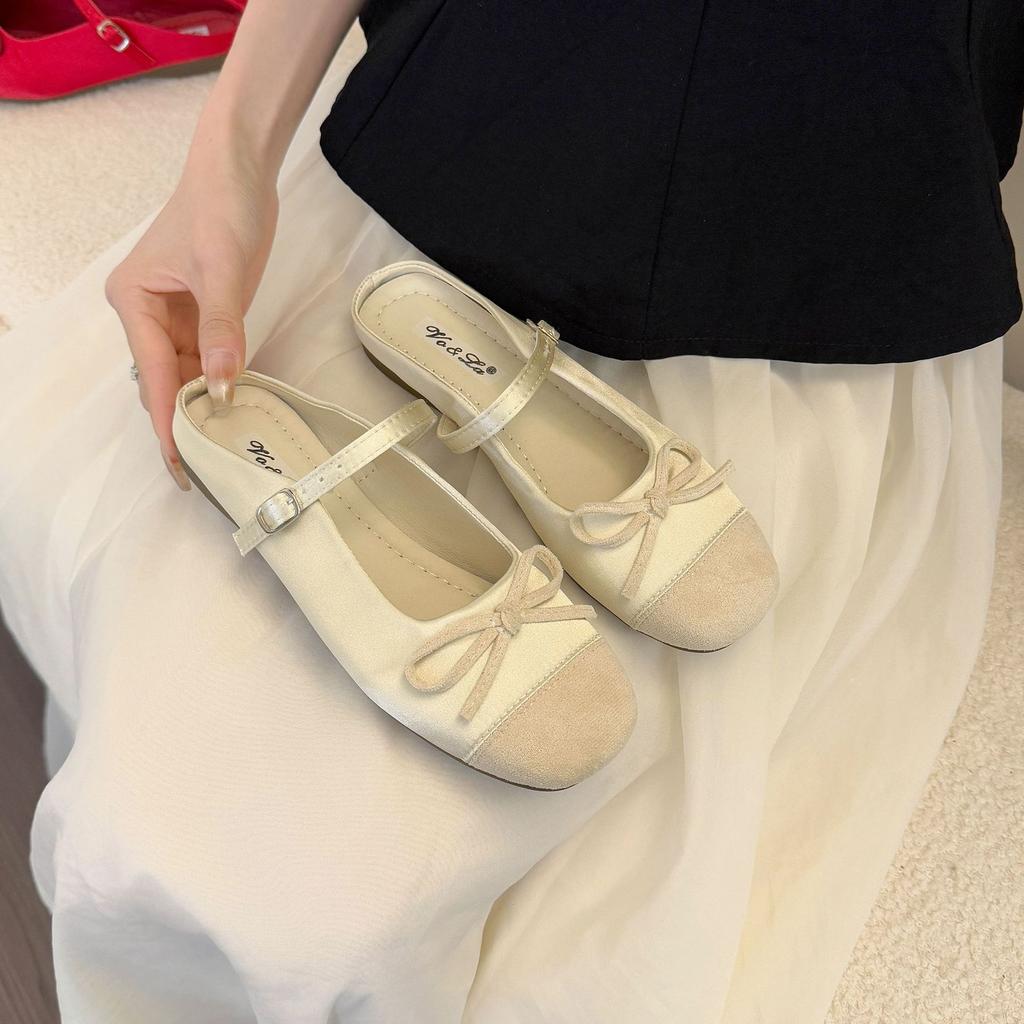 Ballet Half Slippers Spring and Summer New Bow Fashion Flat Casual Bag Head Slippers Women