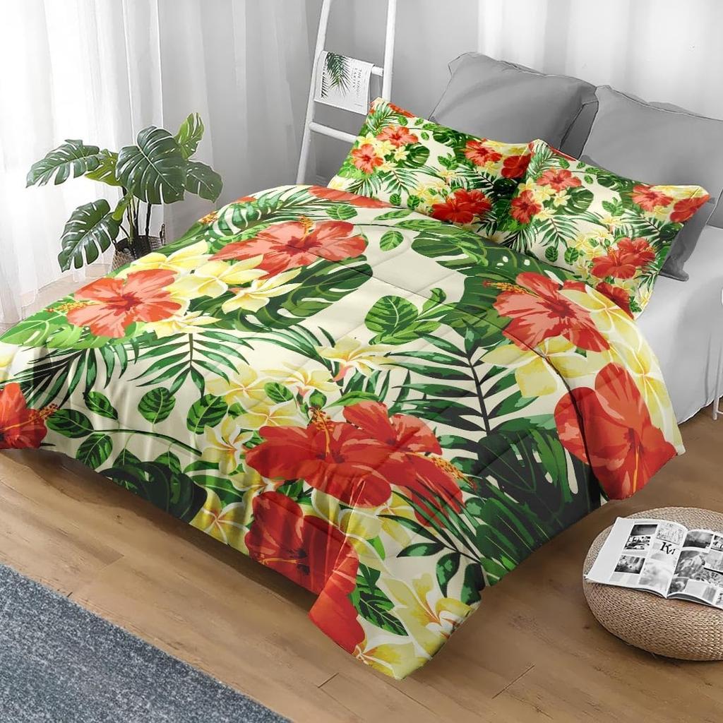Retro Floral Bedding Set Tropical Plant Duvet Cover Set With Pillowcases Skin-Friendly Queen King Size Adult Women Birthday Gift