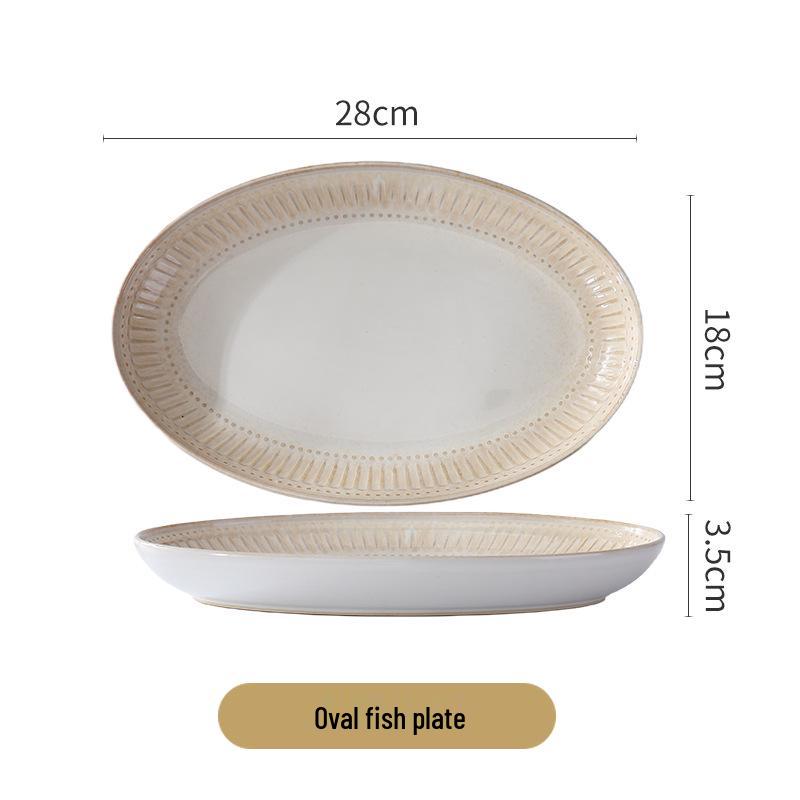 Nordic Vertical Stripe Embossed Ceramic Dining Set: Bowls, Plates, Dishes, Coffee Cup & Saucer, Fish Plate for Western Cuisine.