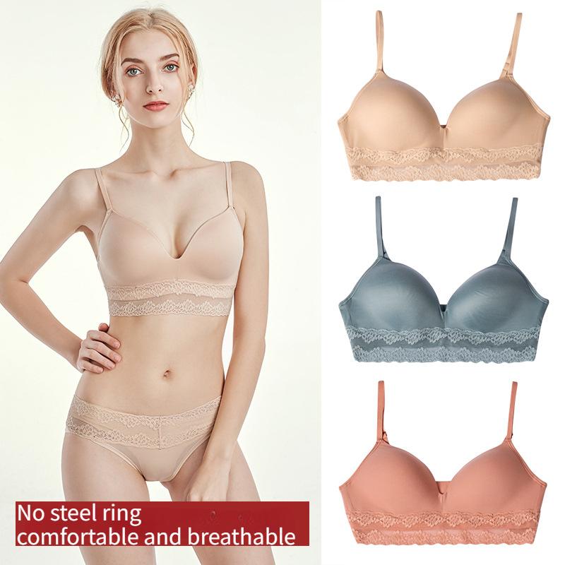 Women's Seamless Underwear Set for Small Chest Push-up Bra Without Underwire Comfortable and Breathable Lace Panties