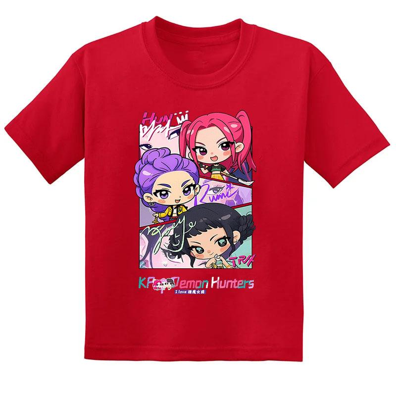 New Crew Neck Cartoon Girls Boys Tee Kids Rumi T-shirt KPop Demon Hunters Print Baby Girl Clothes Fashion Casual Tops Casual