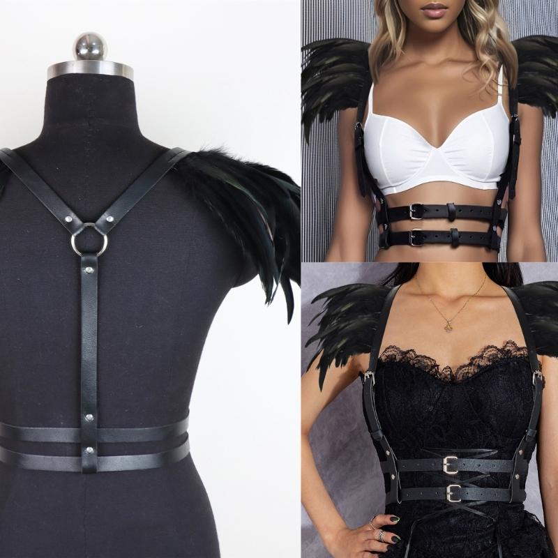 Body Harness Feathers Hollow Out Tops Epaulette Shoulder Wing Punk Goth Raves Festival Burning Man Costumes for Womens