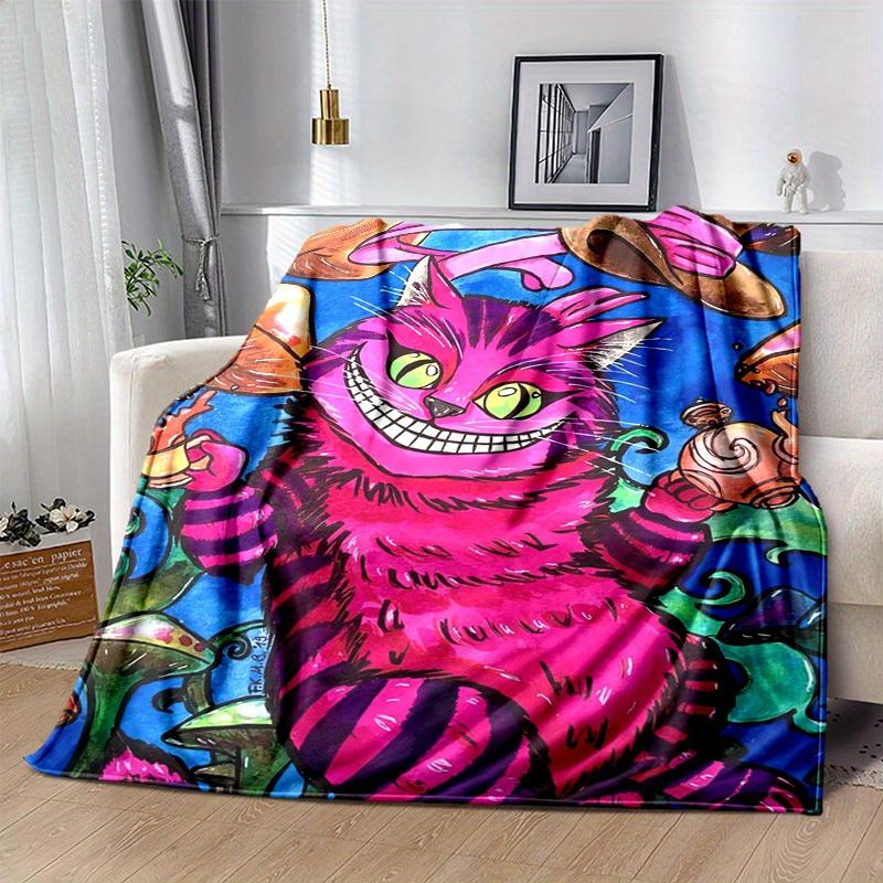 1PC Colorful Cheshire Cat Blanket - Seasonal Home Decor, Soft Flannel Throw Blanket, Living Room, Travel, Camping, Car Blankets, Beach, Offi