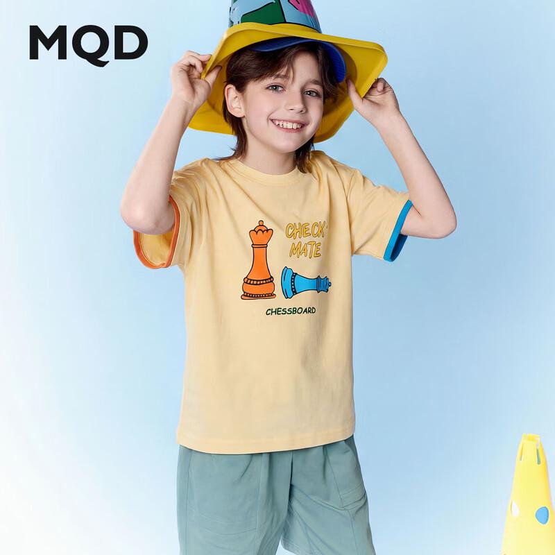 MQD Boys Pure Cotton Cartoon Letter Short Sleeve T-Shirt 140 кремовый