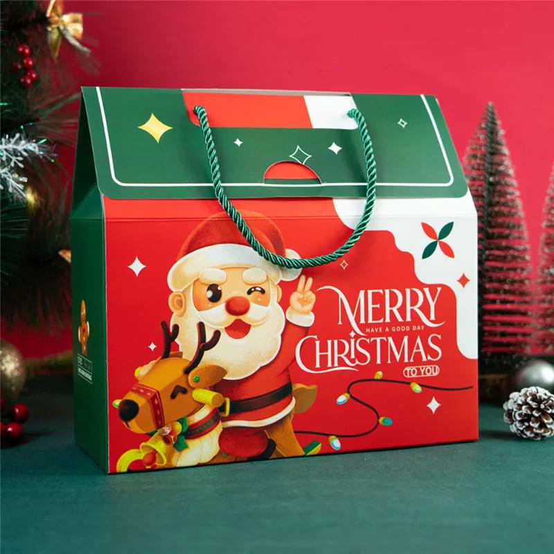 4/12pcs Marry Christmas Gift Packaging Box with Handle Santa Claus Candy Kids Child Holiday Happy New Year Party Favors