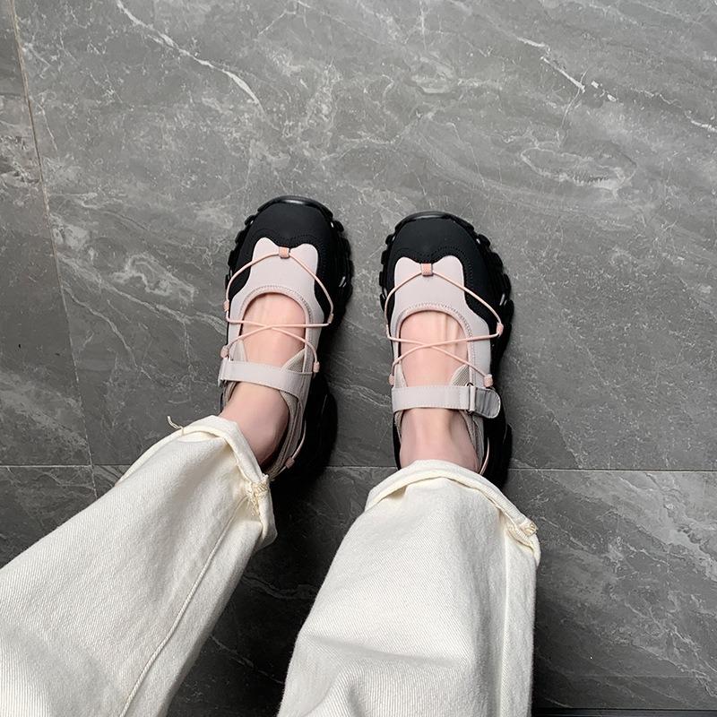 Hong Kong design sense ugly cute Mary Jane shoes women's spring new thick sole heightening round head casual shoes