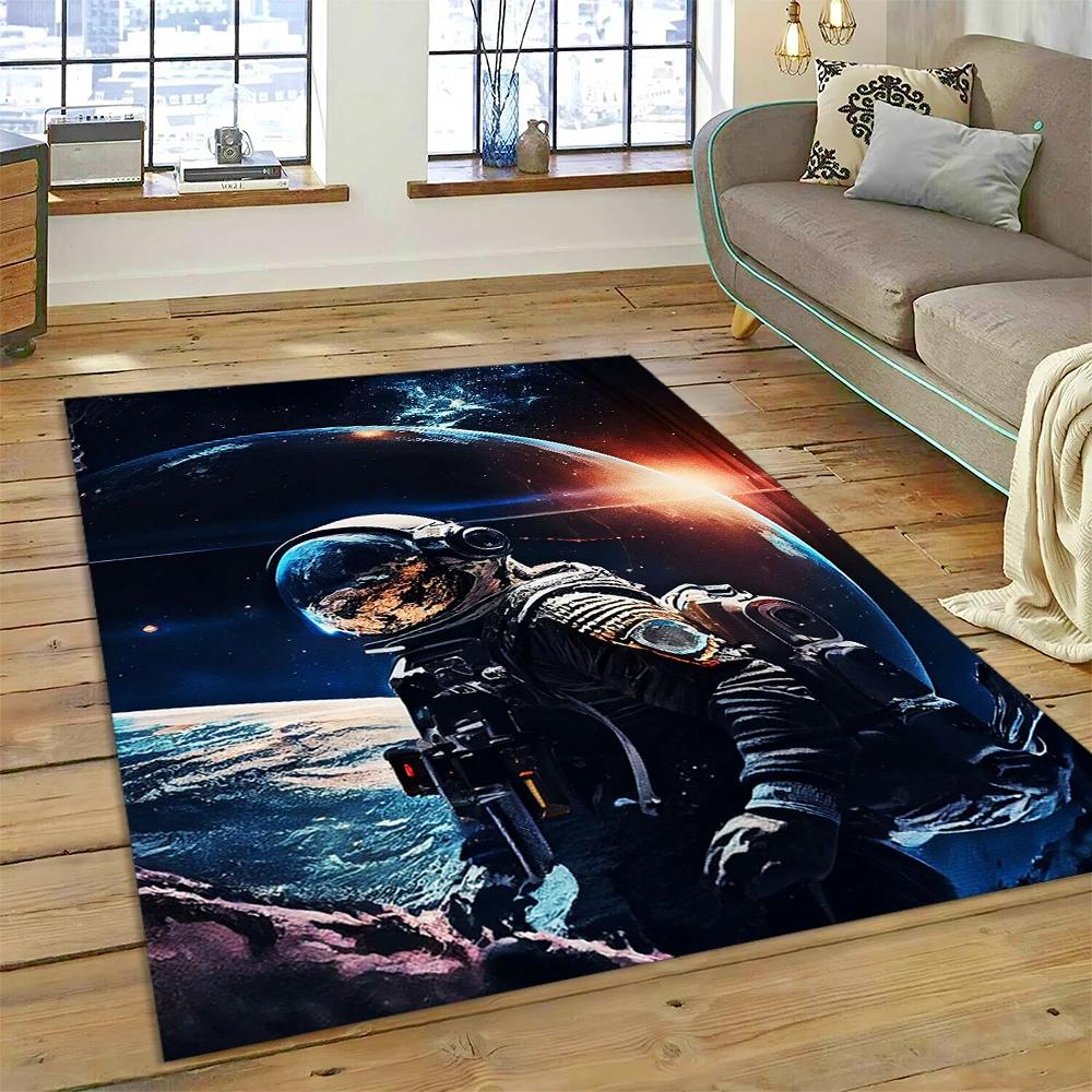 Weltraum Astronaut Universum Raumfahrer Cartoon Teppich Teppich für Zuhause Wohnzimmer Schlafzimmer Sofa Fußmatte Dekor, Kinderbereich Teppich Rutschfest