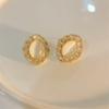 Exquisite Luxury Shiny Zircon Edge Geometric Oval Glass Opal Stone Stud Earrings for Woman Korean Bride Wedding Jewelry Gifts
