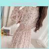 Rochie Midi din Șifon cu Imprimeu Floral, Talie Înaltă și Tiv Volane, pentru Purtare Casual de Primăvară