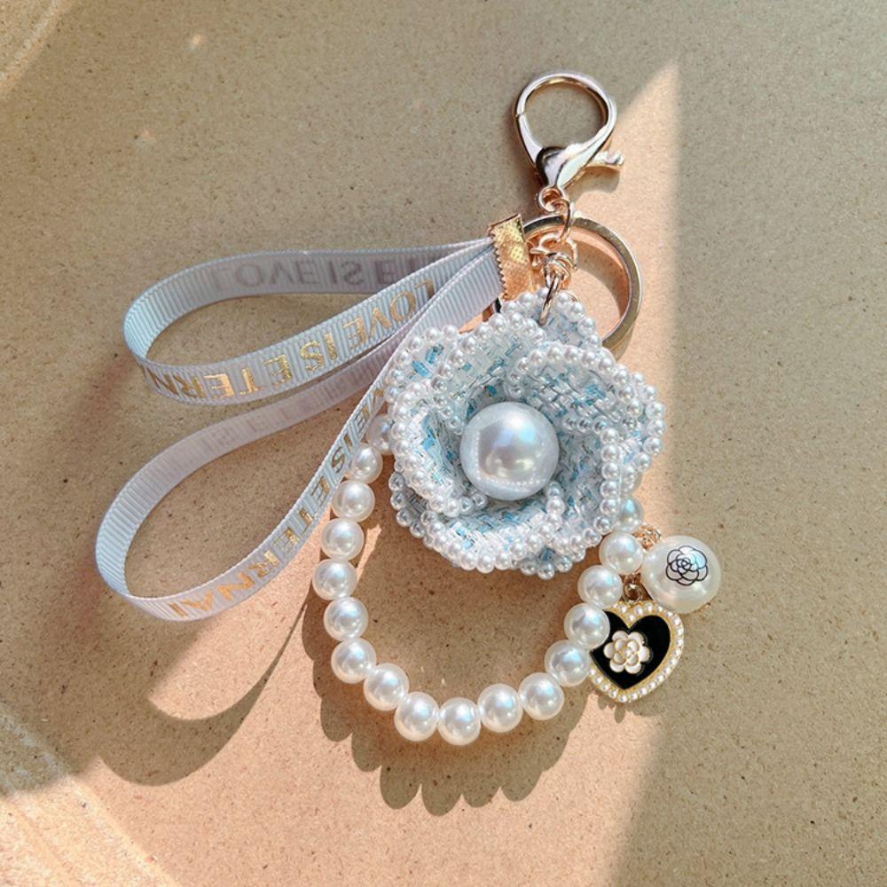 Letter Camellia Flower Keychain Key Decor Bag Hanging Pendant Fashion Car Key Ring  Birthday Gift