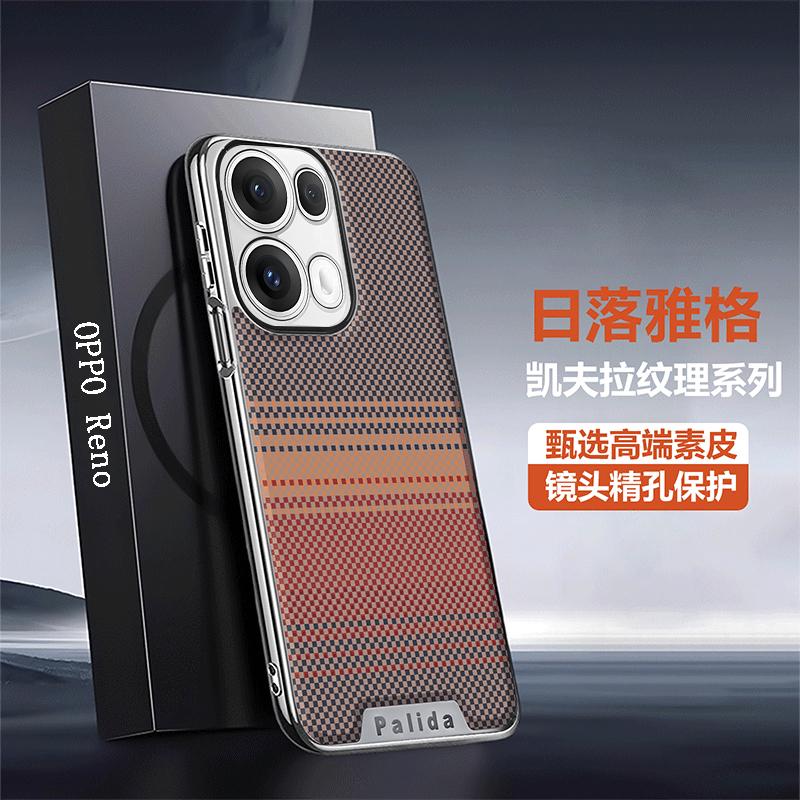 

For OPPO Reno 14 and 14 Pro electroplated phone case, faux leather surface design with Kevlar texture, OPPO Reno14 Pro