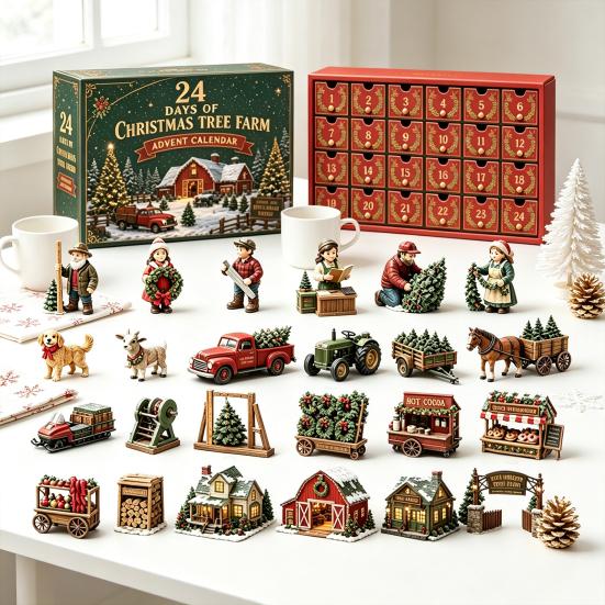 Holiday Gift for Boys 2026 Christmas Tree Farm Advent Calendar, 24 Days Countdown Box with Mini Figures And Accessories Kids Collectors, Festive