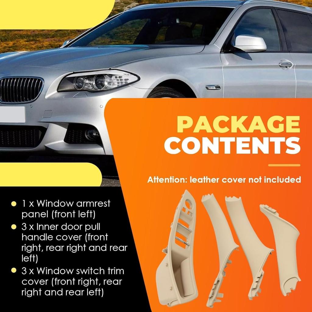 Beige Interior Door Pull Handle Kit Compatible With5 Series F10 F11 520i 520d 523i 525i 525d 528i 530i 530d 535i 535d 2010-2016 Window Switch Armrest