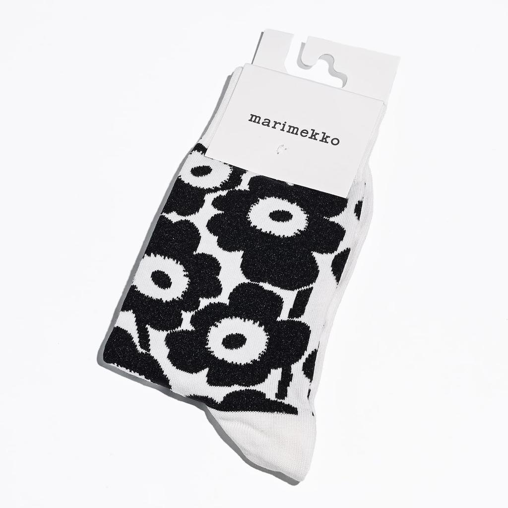 Marimekko Women's KIRMAILLA Unikko Socks, Black and White, 91498 091498 190 3436, Scandinavian Design [Parallel Import]