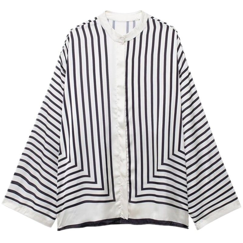 Fashion Style 2024 Autumn New Women's Clothing Stylish Geometric Stripes Loose Long Sleeves Positioning Print Shirt