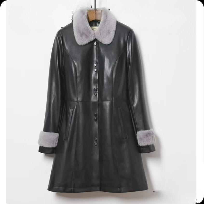 

Women s Mid-length Leather Jacket Plus Velvet Thickened Western Style Plus Size Women s Autumn and Winter Middle-aged Disposable Leather Warm Jacket L чорний