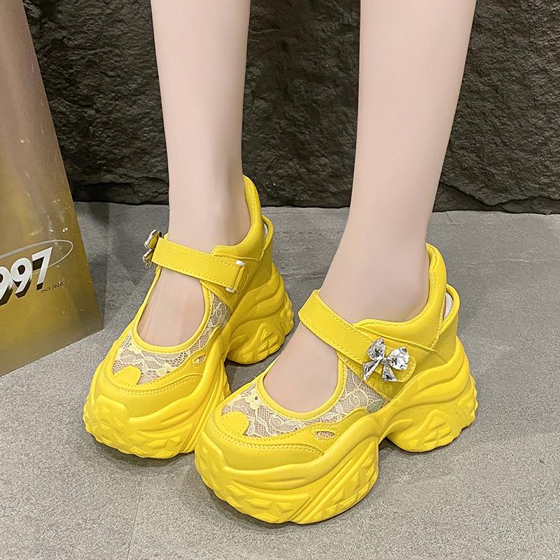 11CM New 2025 Summer Women Sports Sandals Non Slip Soft Breathable Thick Platform Sneakers Heels Bling Comfortable Mesh Sandals