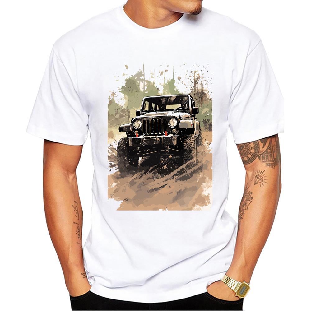 Summer Round Neck 3D Off-road Vehicle Pattern Rint Top Fashionable Casual Short Sleeved Men's T-shirts
