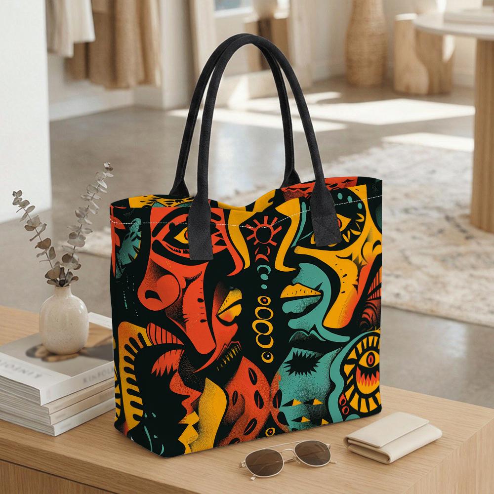 Vibrant Abstract Print Casual Large Tote Bag Daily Portable Fashion Shoulder Handbag for Outdoor