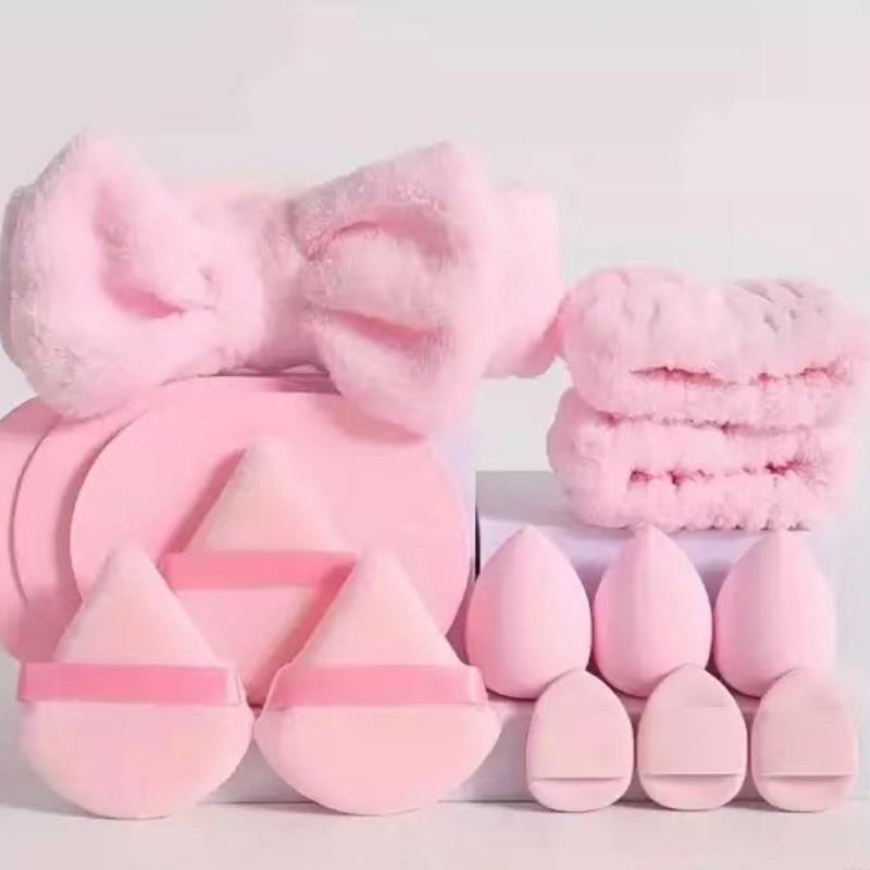 14pcs Combination Triangle Powder Puff Beauty Egg Set With Fan-Shaped Fixed Makeup Puff Honey Powder Puff Makeup